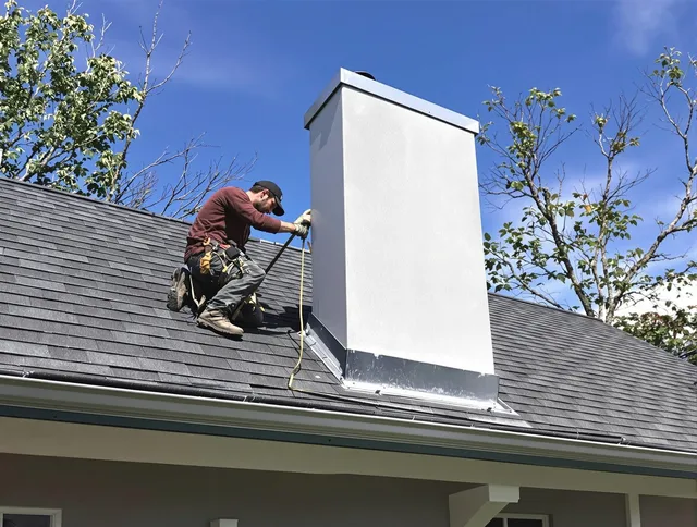 Eastlake Chimney Sweep team member finishing chimney construction in Eastlake, OH