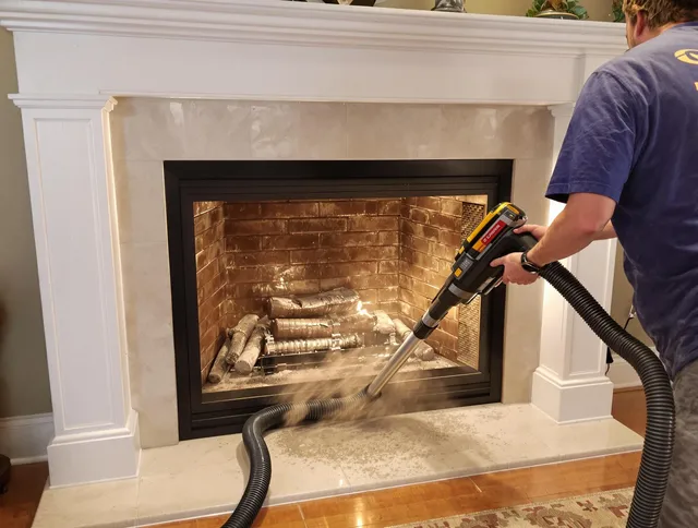 Fireplace cleaning performed by Eastlake Chimney Sweep in Eastlake, OH